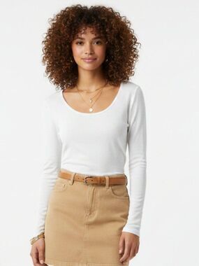 Mur Mur Anthropologie Ivory Crew Neck Long Sleeve Tee T Shirt Top M
